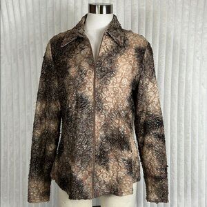 Sno Skins brown, full zip, textured burnt out long sleeve blouse XL